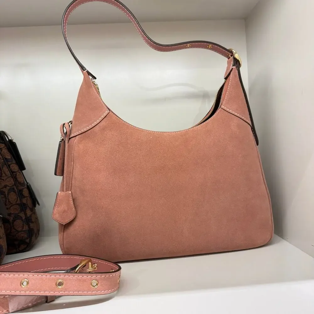 NEW‼️Coach Ella Shoulder Bag CET38  suede/Gold/Blush Pink